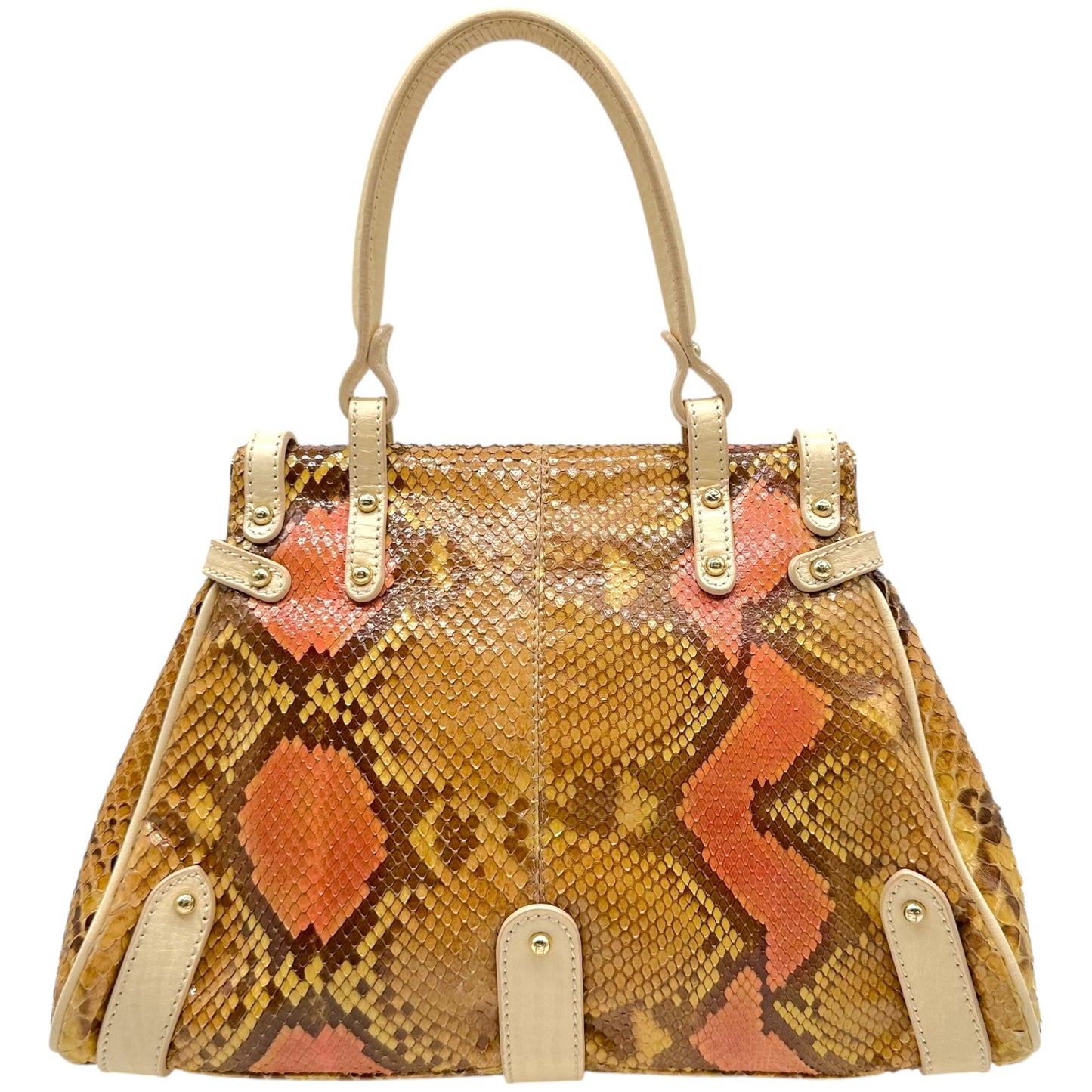 Fendi Brown & Pink Ivory Leather Trim Python Pequin Magic Handbag