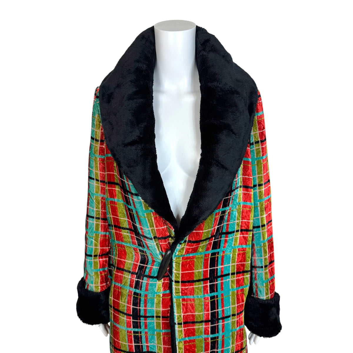 Jean Paul Gaultier S/S 1997 Multicolor Plaid Velvet & Faux Fur Coat