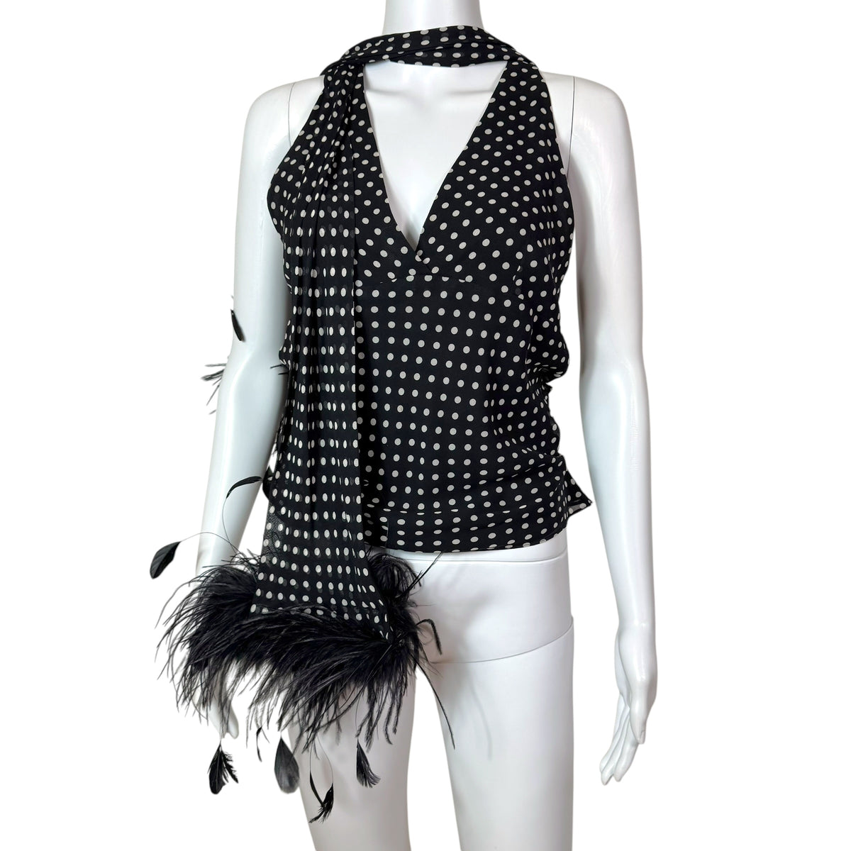 Ralph Lauren Black Silk Polka Dot Sleeveless Blouse