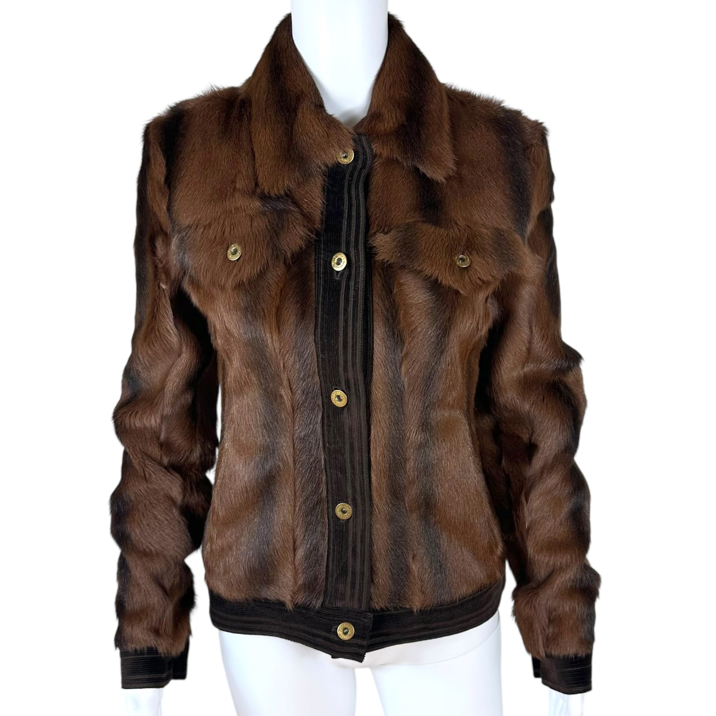D&G Dolce & Gabbana Brown Fur & Corduroy Jacket