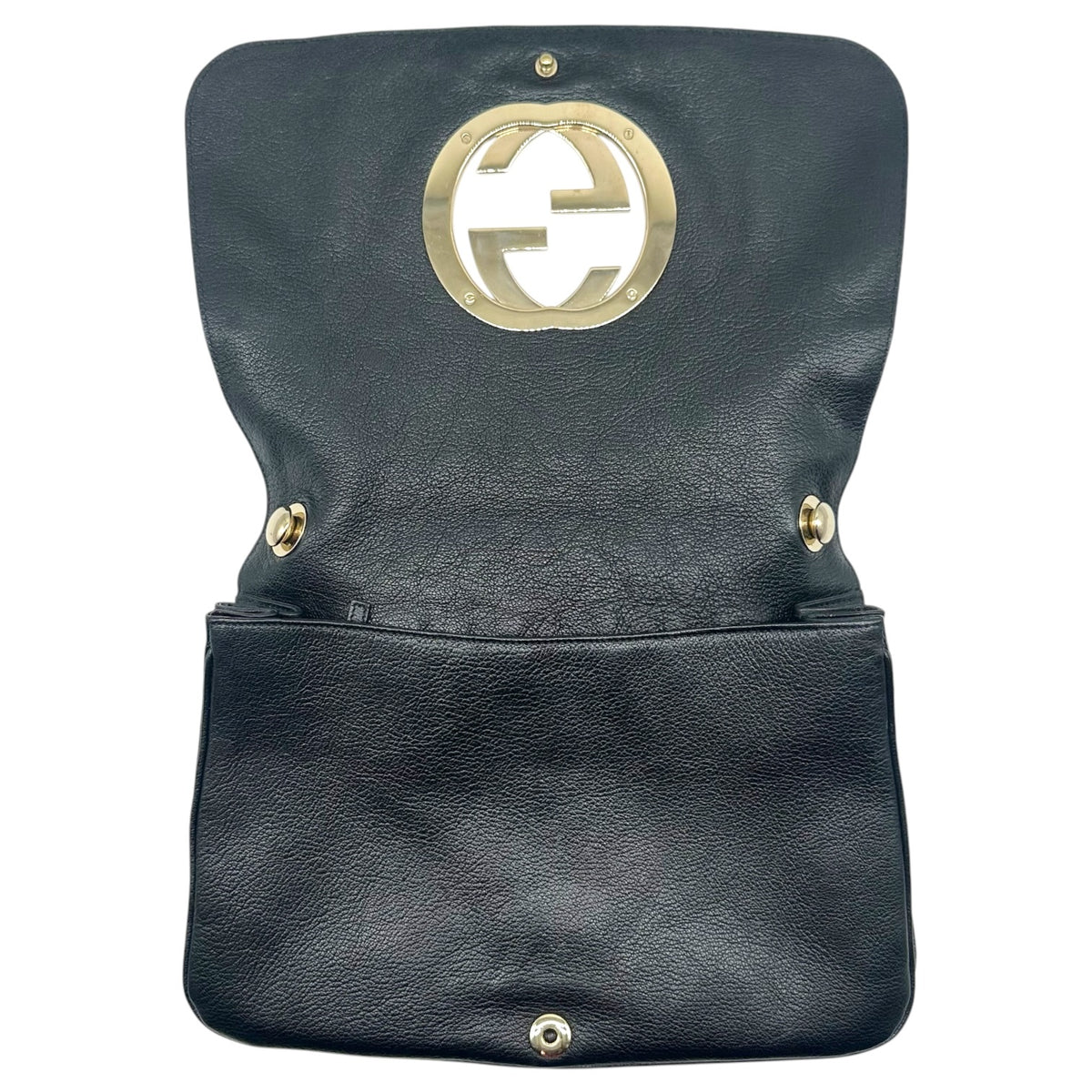 Gucci Shoulder Bag Black Leather Gold GG Logo