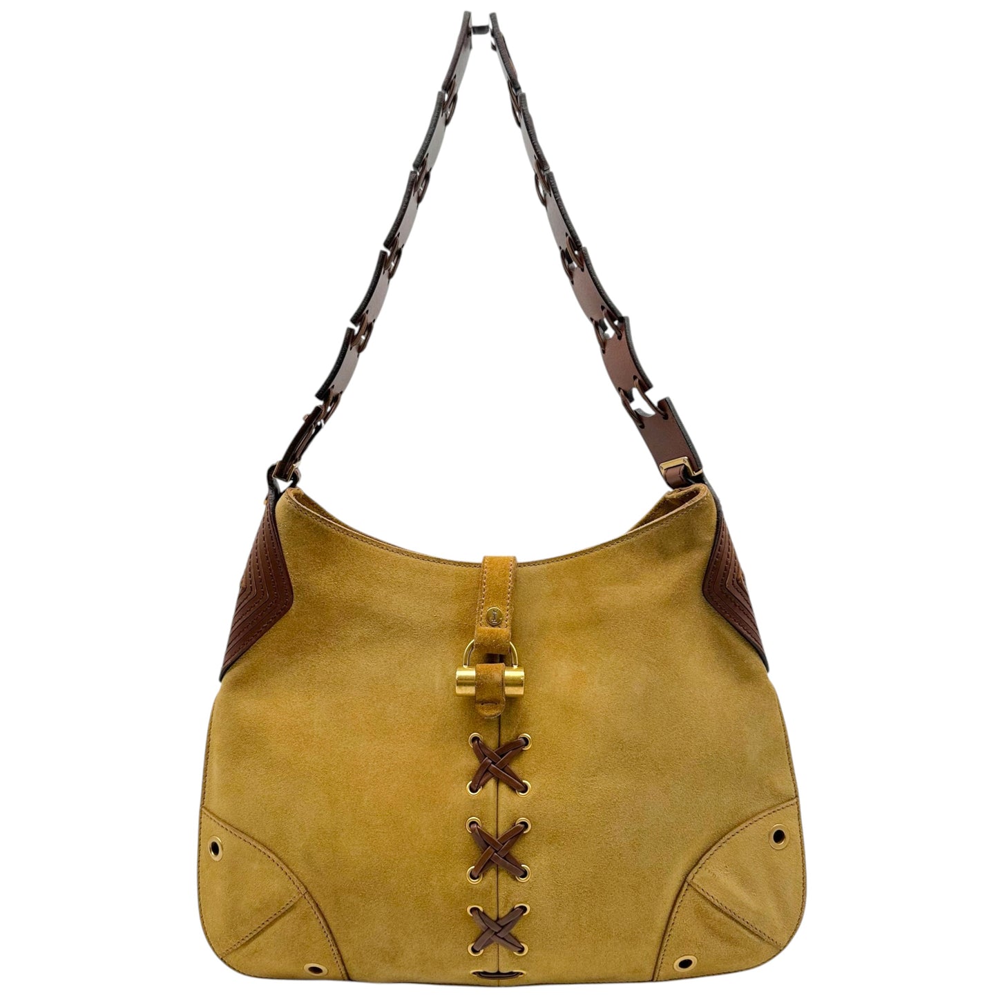 Yves Saint Laurent Brown Suede Cross-Stitch Shoulder Bag