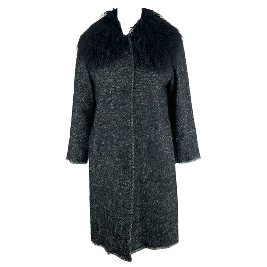 Dolce & Gabbana Black Tweed Coat w/ Mongolian Lamb Fur Collar - Outfit Repeater