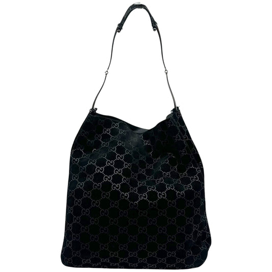 Gucci Black Suede Monogram Metal Horsebit Strap Hobo Bag *AS IS*