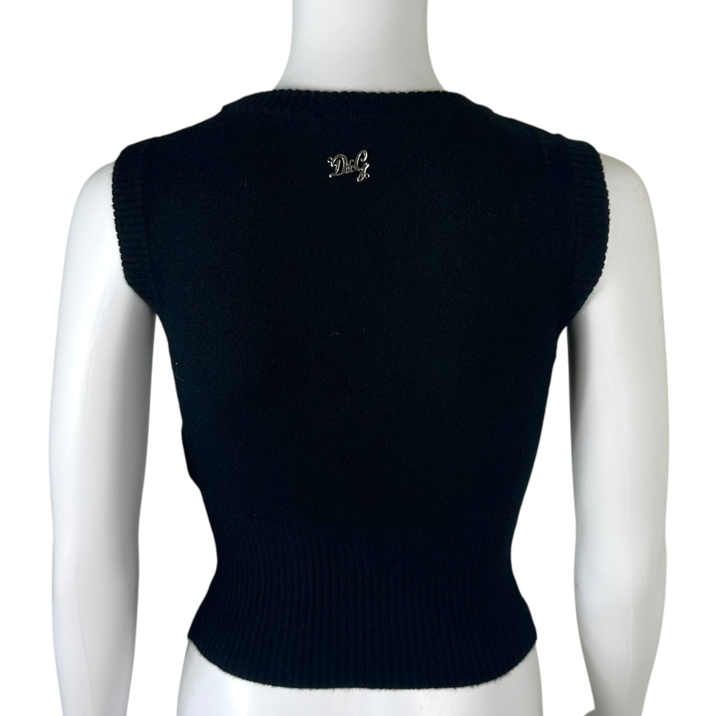 D&G Dolce & Gabbana Black Wool Knit Cropped Sweater Vest