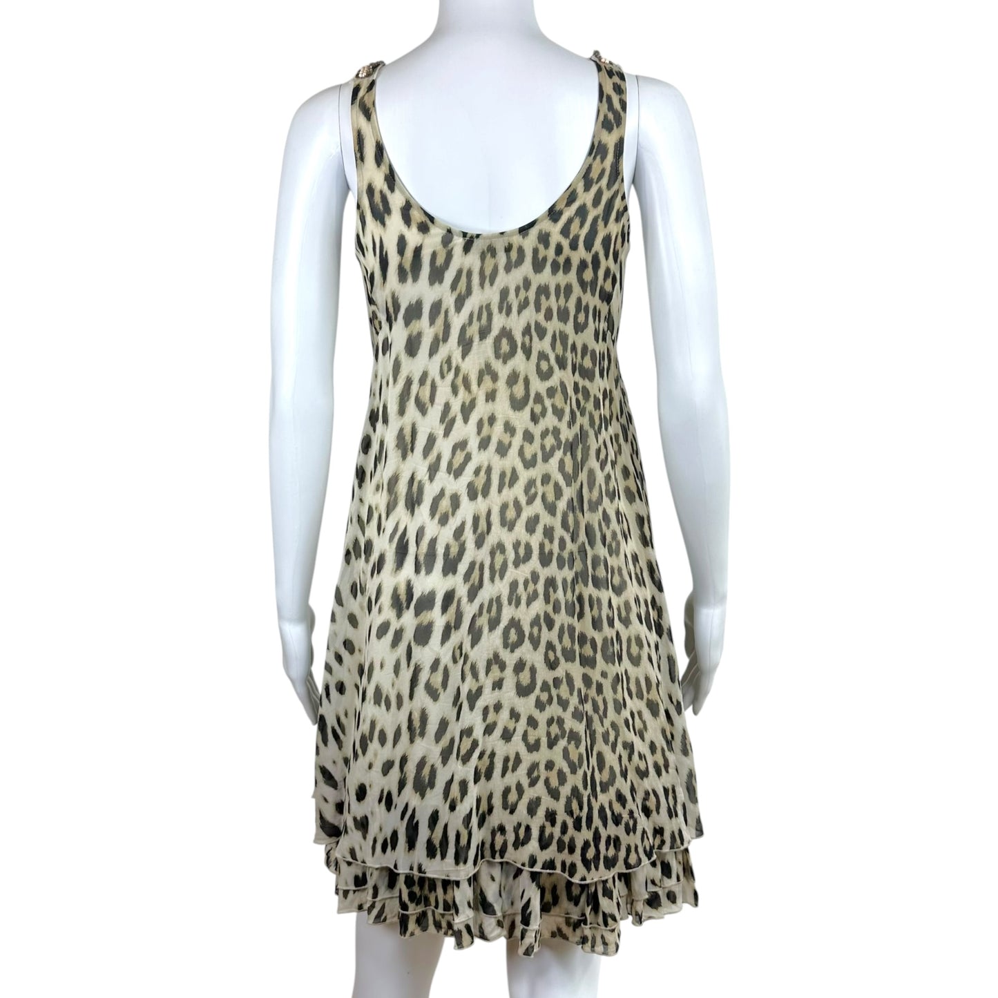 Blumarine Silk Mini Dress Leopard Print Beaded Scoop Neck
