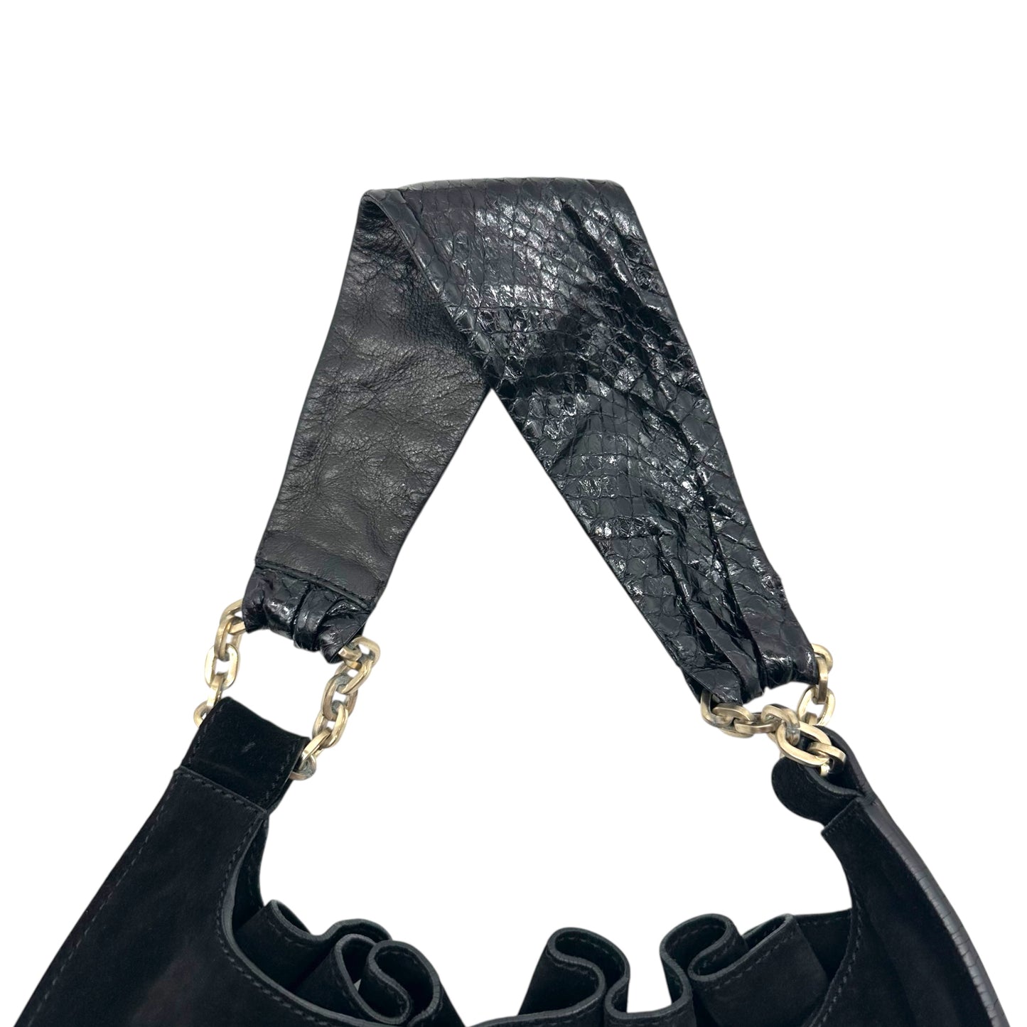 Jimmy Choo Black Suede & Snakeskin Fringe Trim Hobo Bag