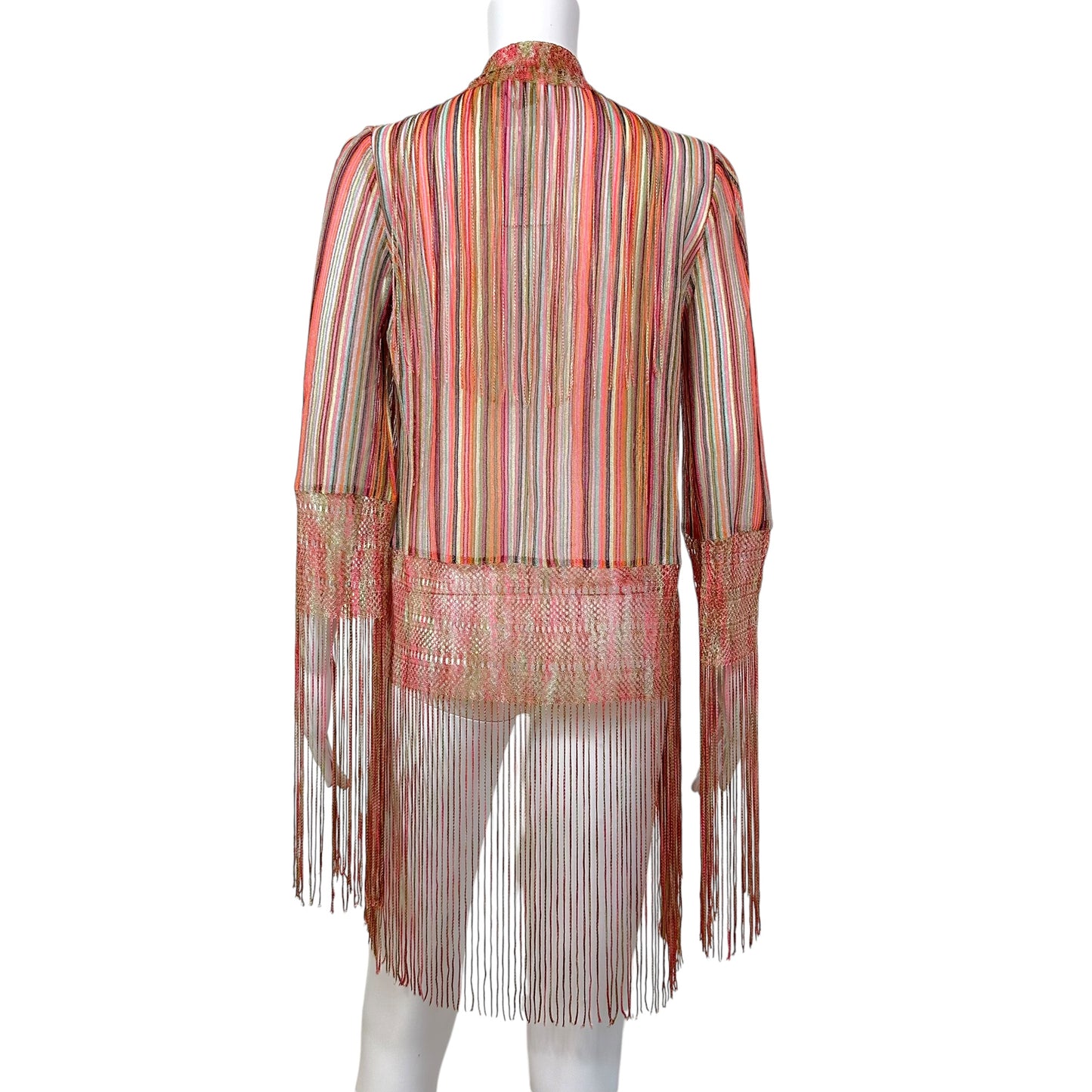 Missoni Pink Multicolor Pink Fringe Trim Sheer Cardigan