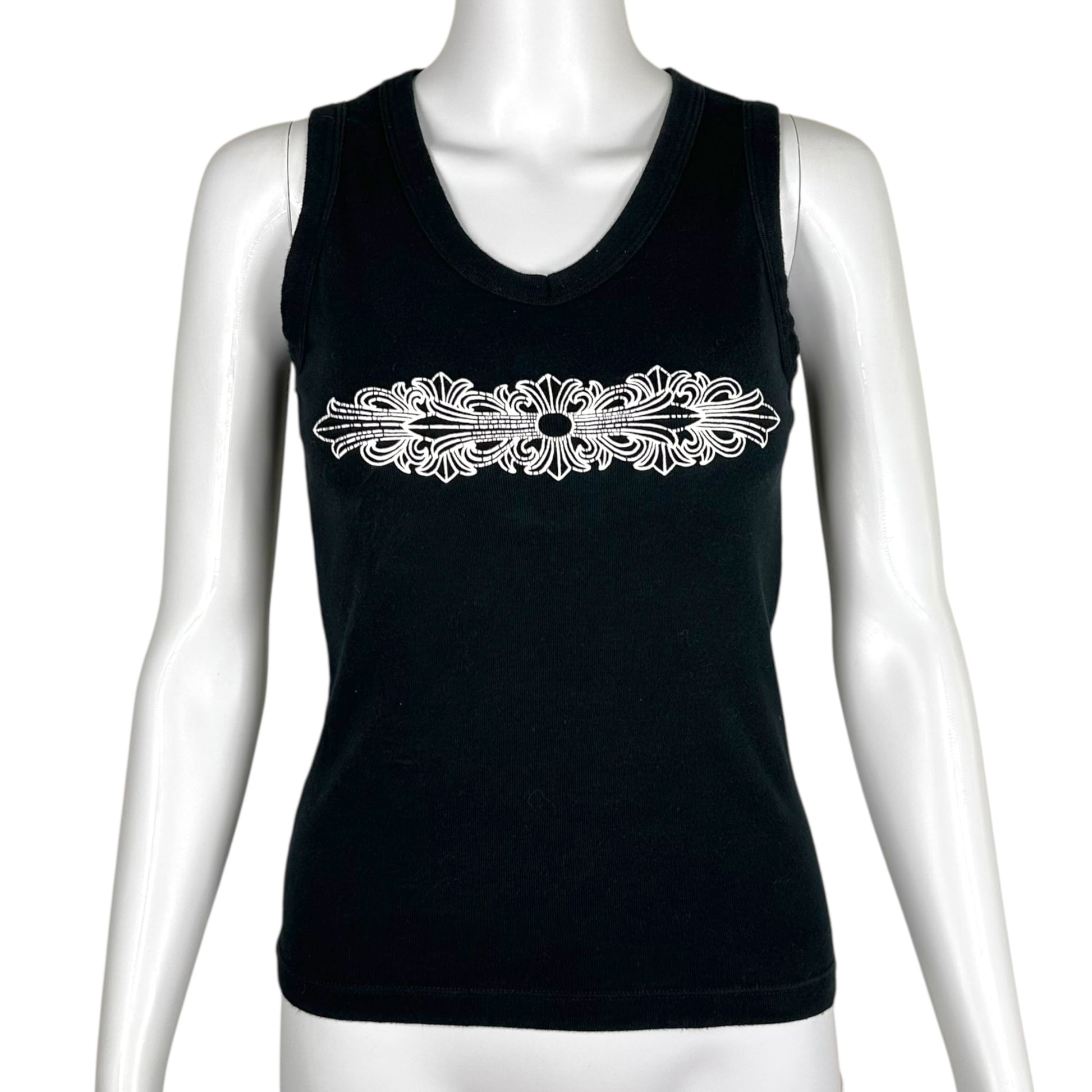 Chrome Hearts Black V-Neck Cross Graphic Tank Top