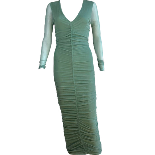 Dolce & Gabbana Aqua Ruched Mesh Midi Dress