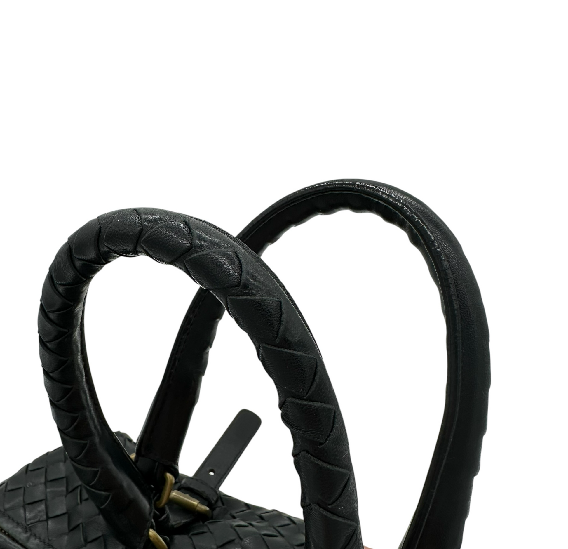 Bottega Veneta Black Leather Woven Boston Bag - Outfit Repeater