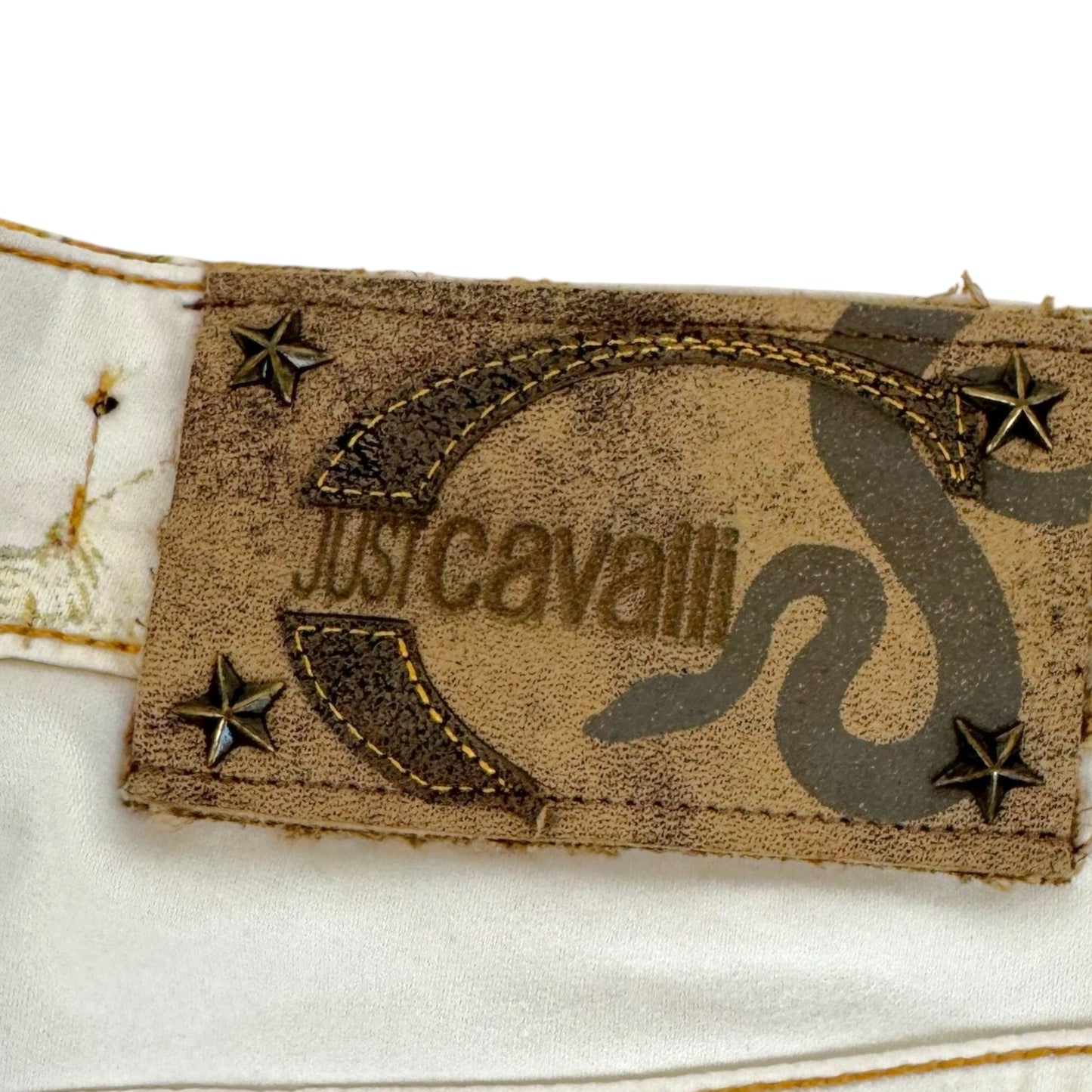 Just Cavalli Roberto Cavalli White & Gold Medal Printed Jeans