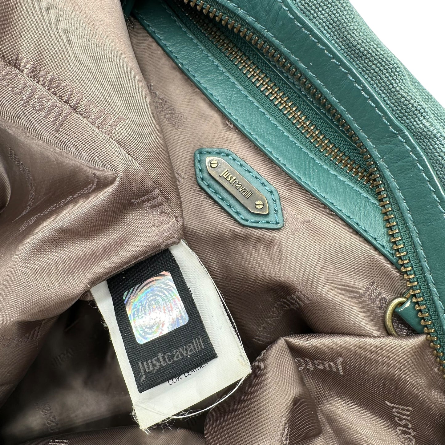 Just Cavalli Roberto Cavalli Teal Canvas & Leather Embroidered Hobo Bag - Outfit Repeater