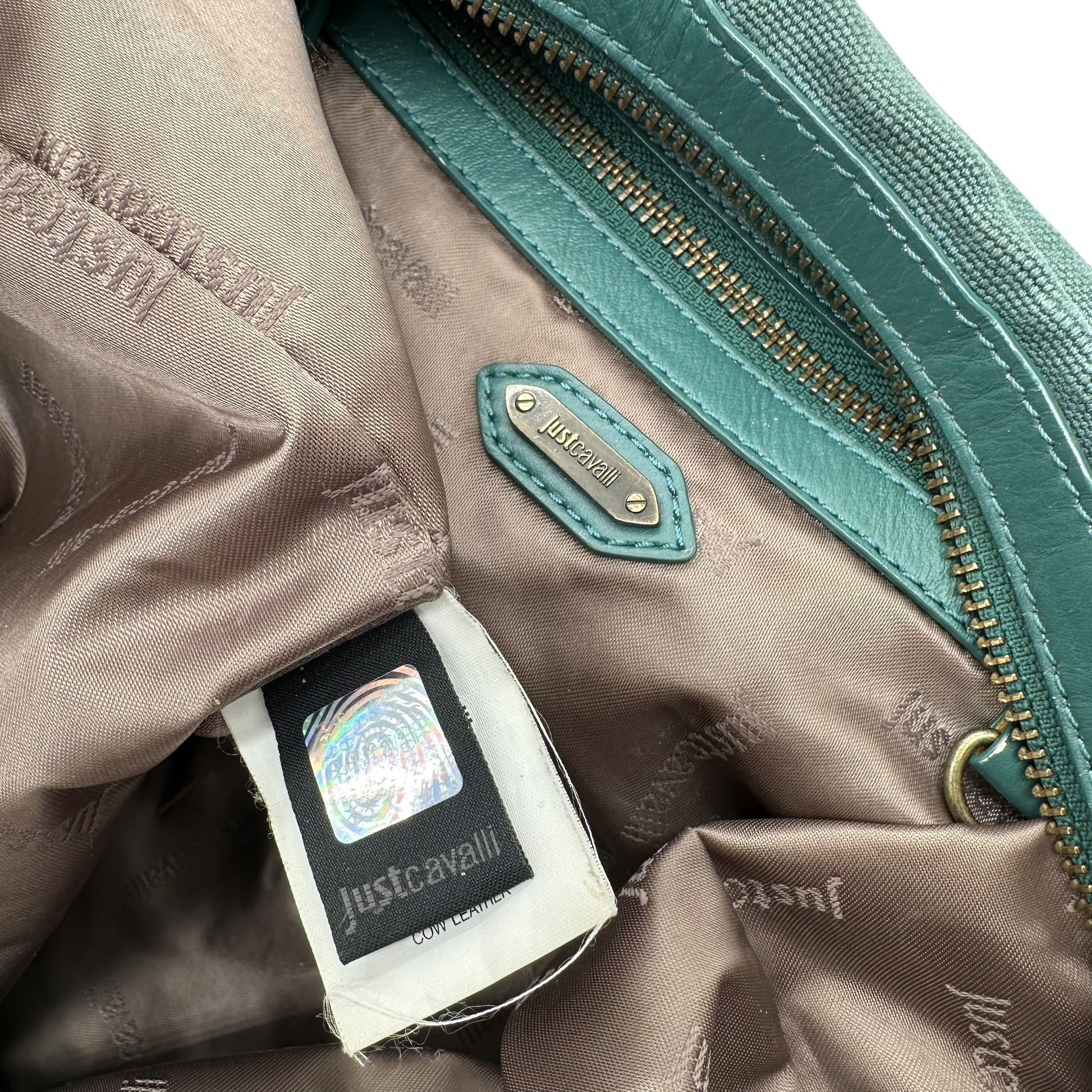 Just Cavalli Roberto Cavalli Teal Canvas & Leather Embroidered Hobo Bag - Outfit Repeater