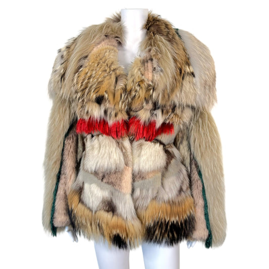Roberto Cavalli Fur Coat Multicolor Patchwork Lynx Mink