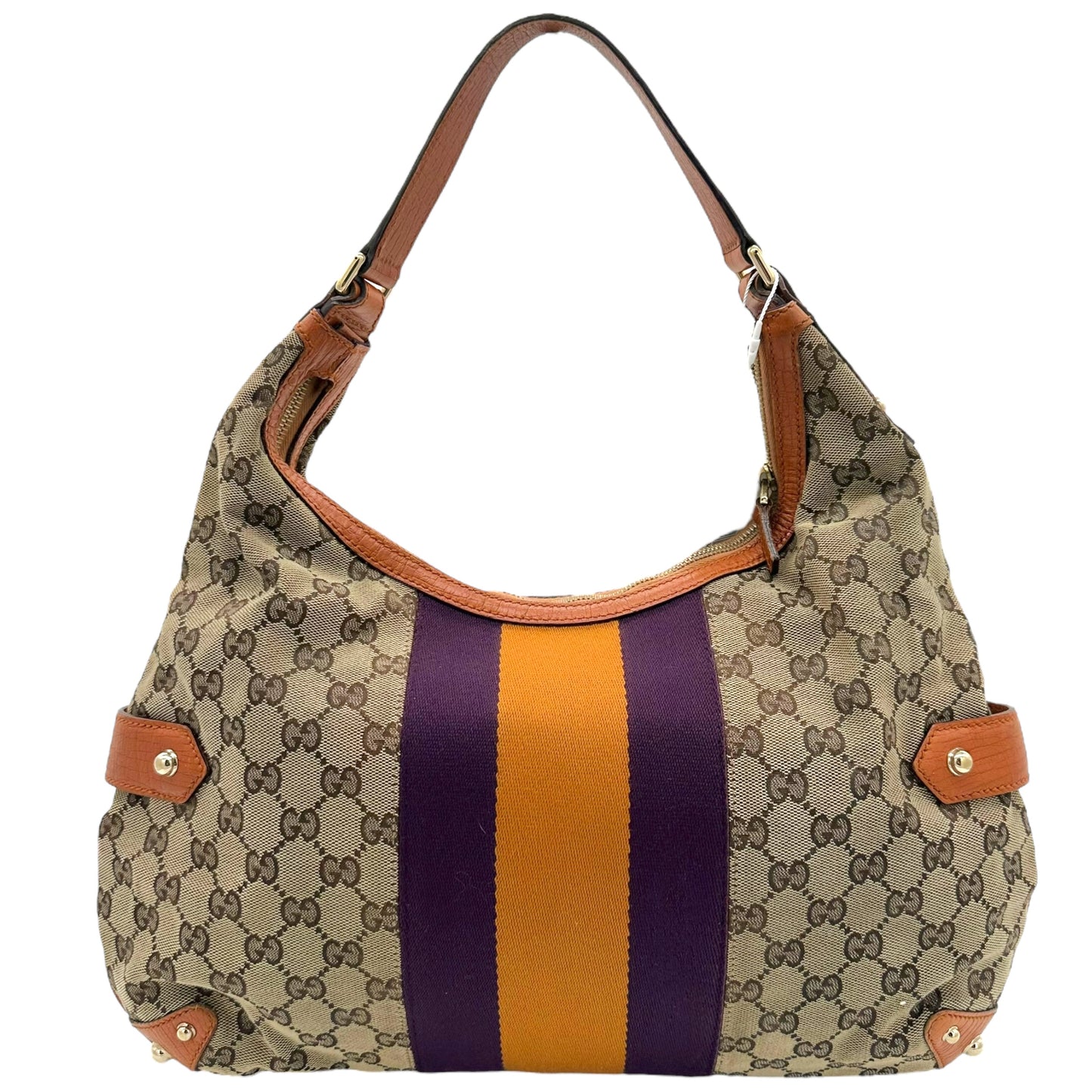 Gucci Hobo Bag Tan Monogram Orange Purple Horsebit