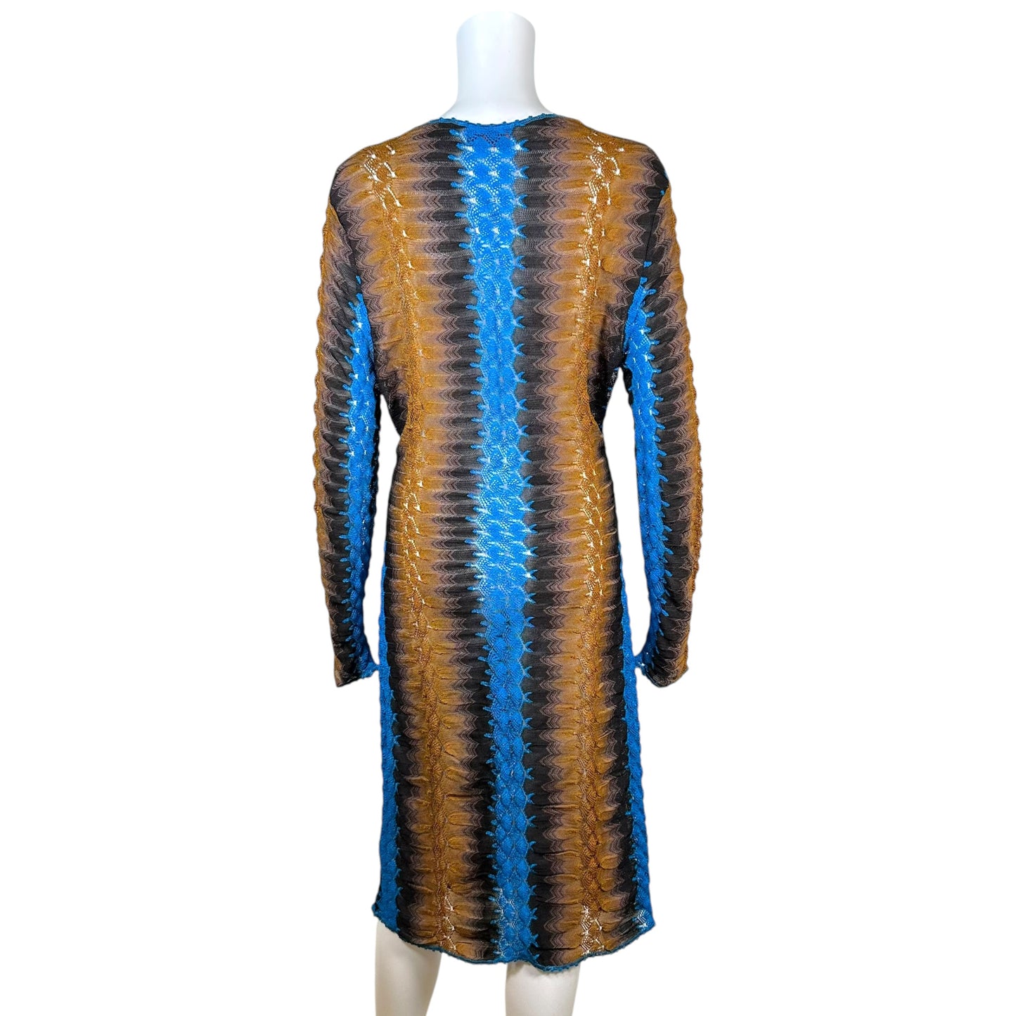 Missoni Chevron Knit Midi Dress Turquoise Brown Long Sleeve