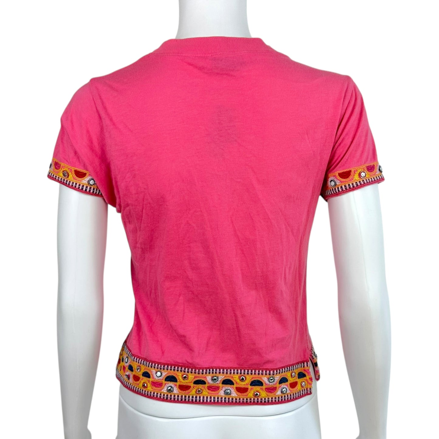 Christian Dior S/S 2004 J'Adore Dior Pink & Yellow Embroidered & Embellished Baby Tee