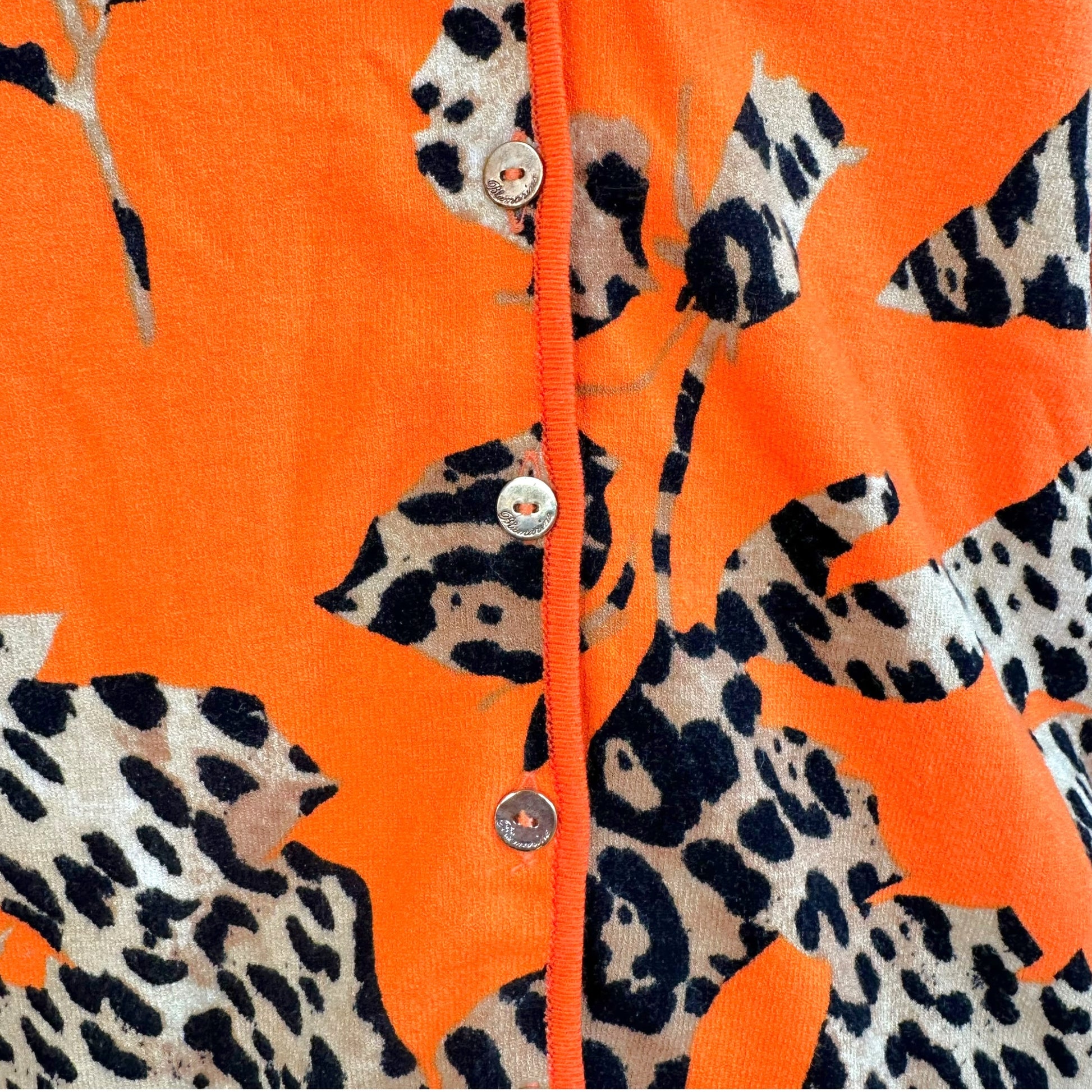 Blumarine Orange Leopard Print Cashmere Cardigan