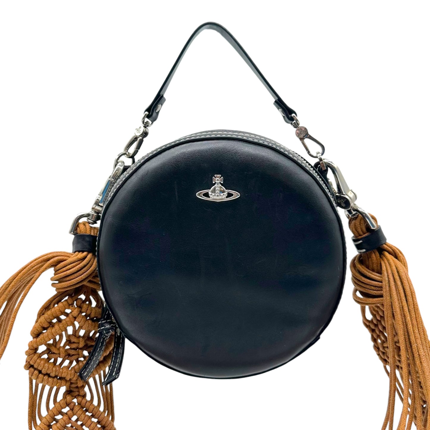 Vivienne Westwood Round Black Crossbody Bag With Macrame Strap