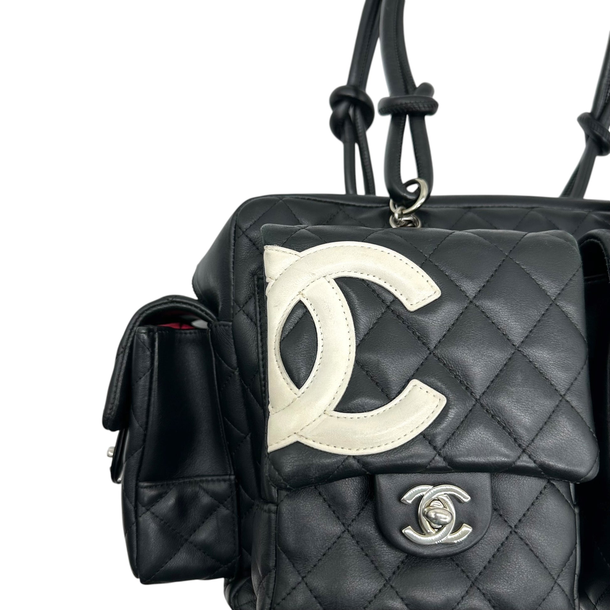 Chanel Black White Quilted Multi-Pocket Reporter Bag