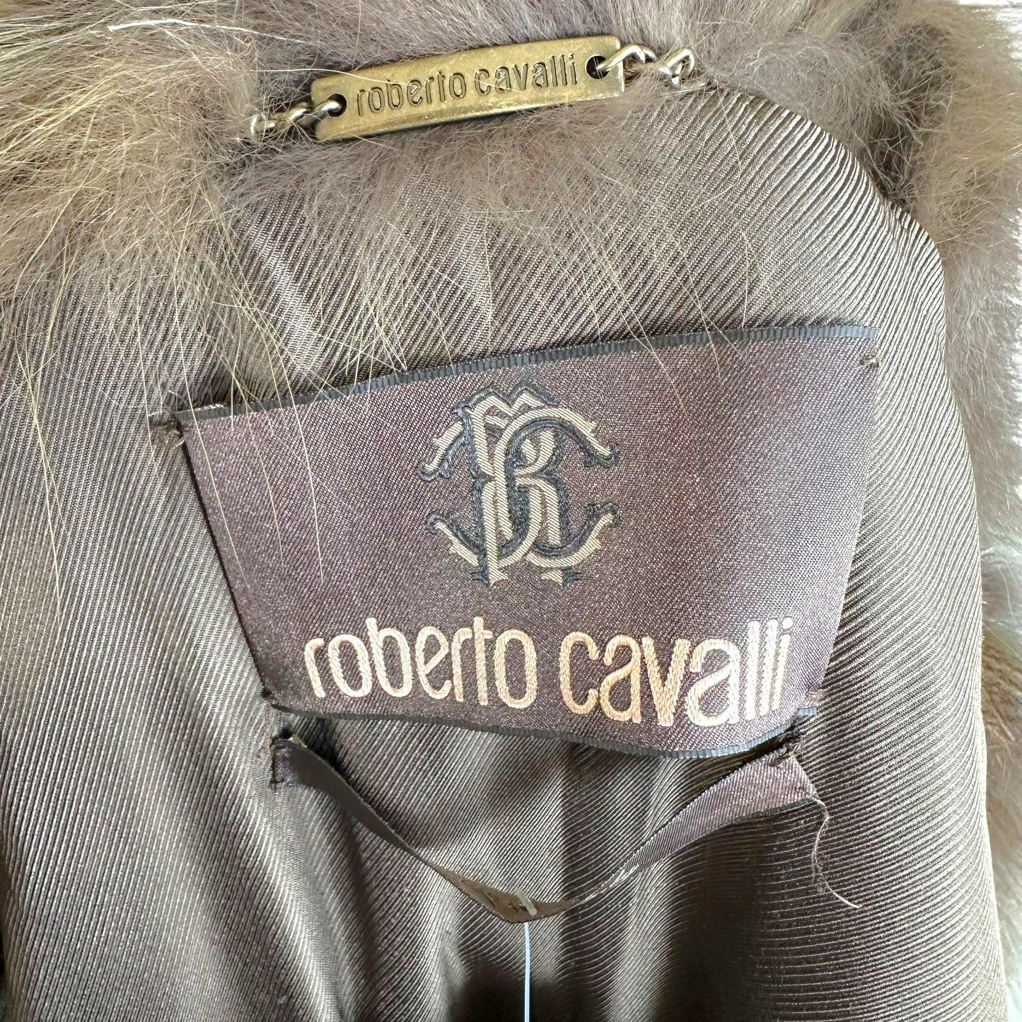 Roberto Cavalli Sleeveless Long Fur Vest Gray Brown Fox Fur
