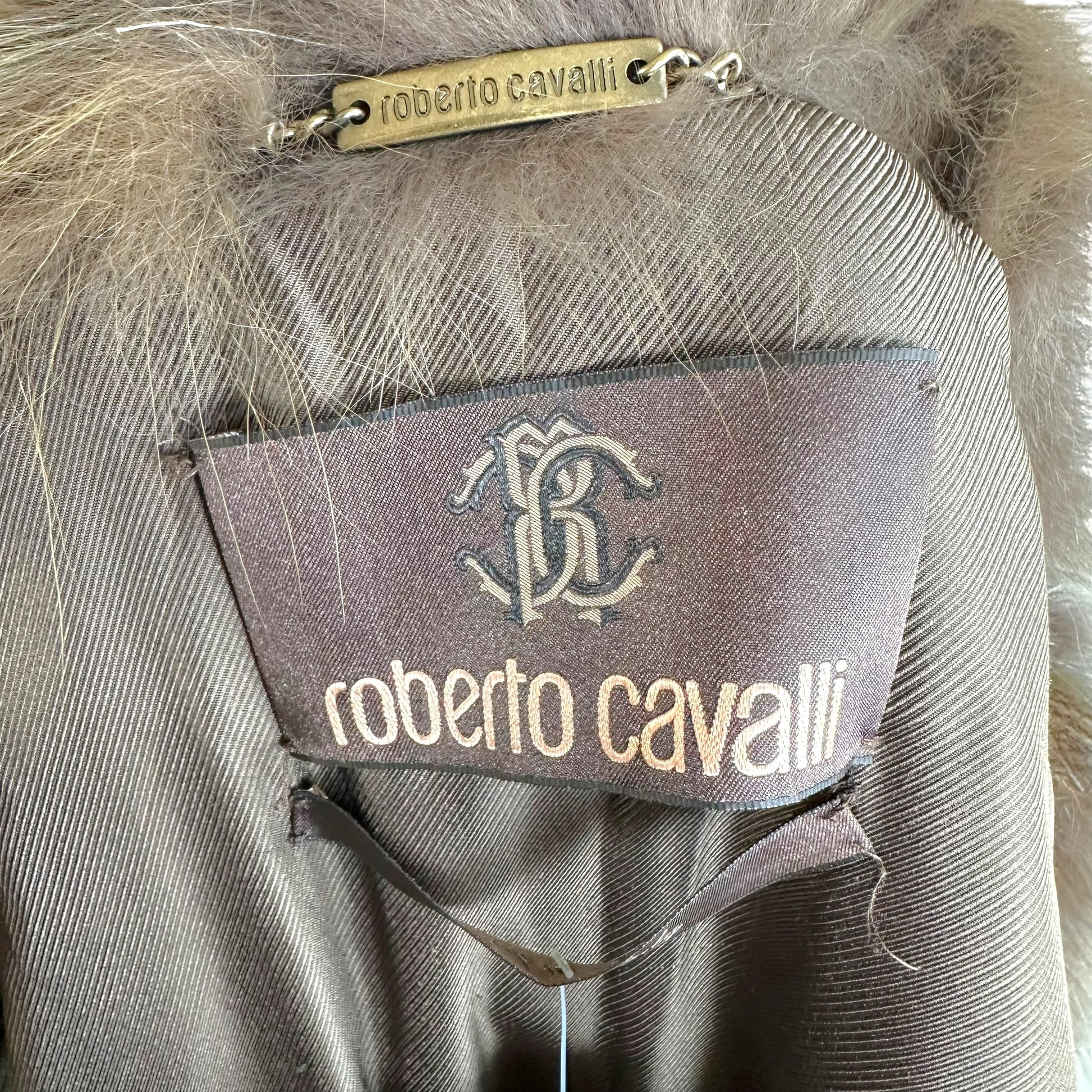 Roberto Cavalli Sleeveless Long Fur Vest Gray Brown Fox Fur