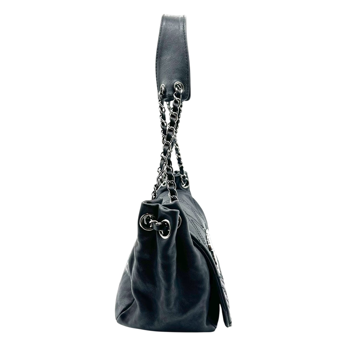 Chanel Black Calfskin Surpique Accordion Shoulder Bag