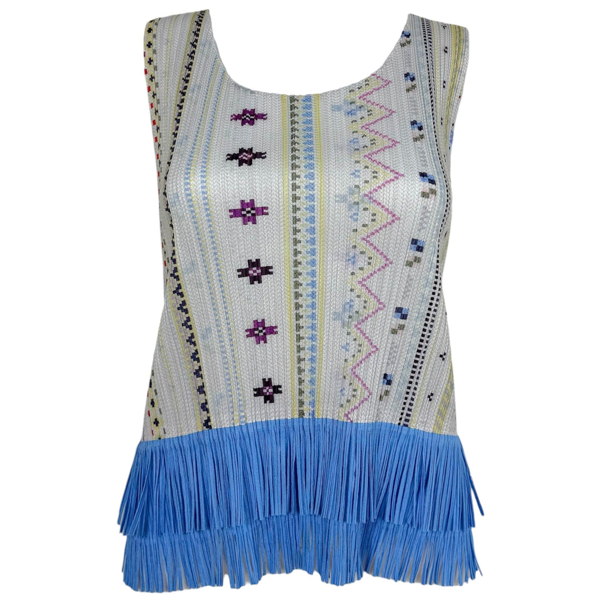Issey Miyake Pleats Please Nordic Pixel Print Tank Blue Multi