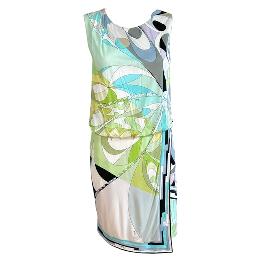 Emilio Pucci Mini Dress Blue Green Printed Sleeveless