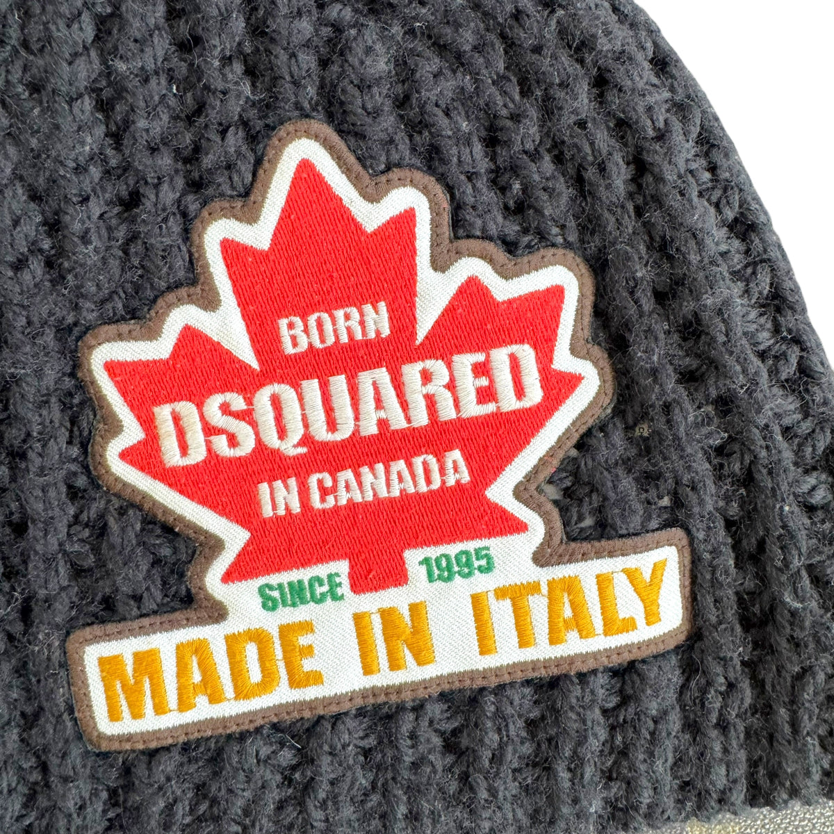 Dsquared2 Black Knit Maple Leaf Logo Patch Beanie Hat