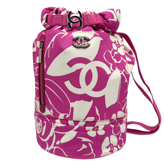 Chanel One Shoulder Floral Print Backpack Pink White