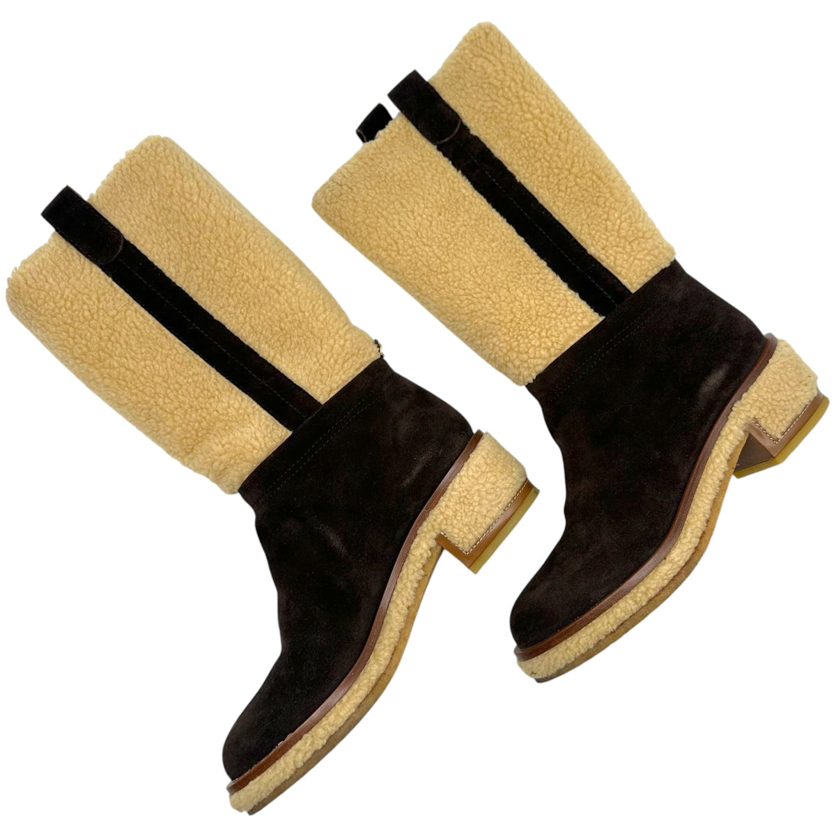 Chanel Brown Suede Shearling Engineer Boots