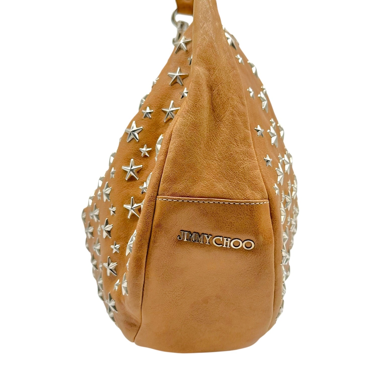 Jimmy Choo Tan Hobo Shoulder Bag With Star Studs