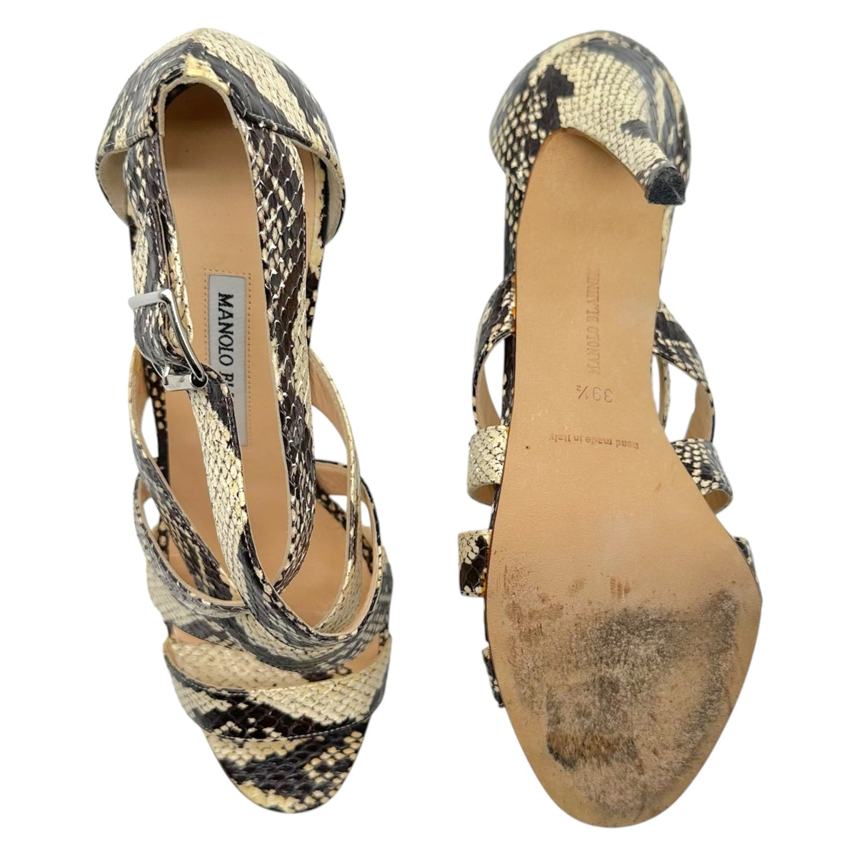 Manolo Blahnik Black & Ivory Python Strappy Heeled Pumps