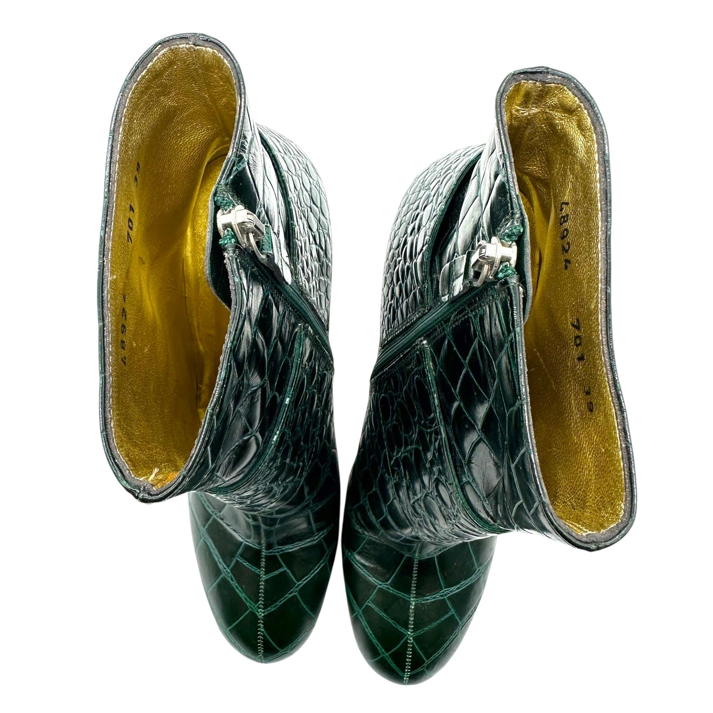 Dolce & Gabbana Green Croc Embossed Buckle Heeled Boots