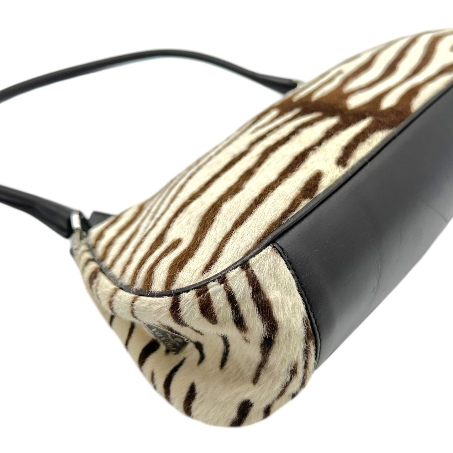 Prada Brown White Zebra Print Ponyhair Shoulder Bag