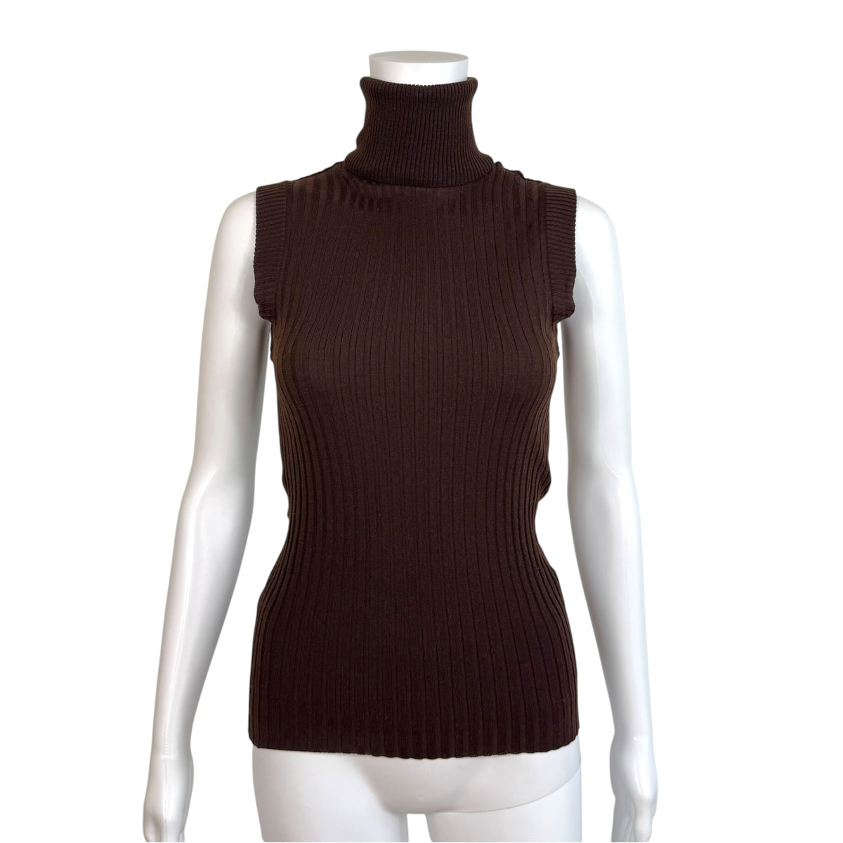 Dolce & Gabbana Brown Cashmere Knit Sleeveless Turtleneck Top