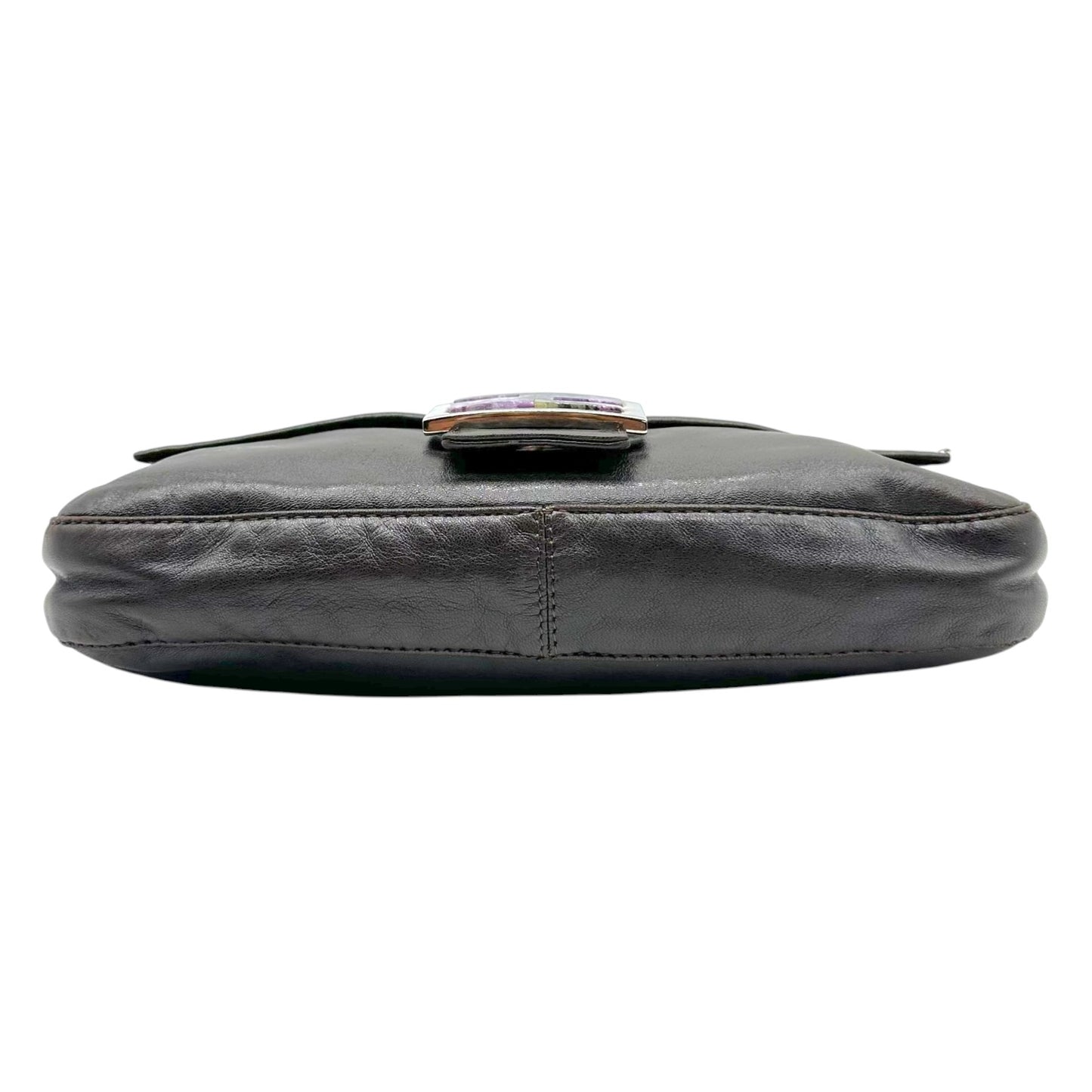 Fendi Black Lambskin Baguette Bag With Purple Stone