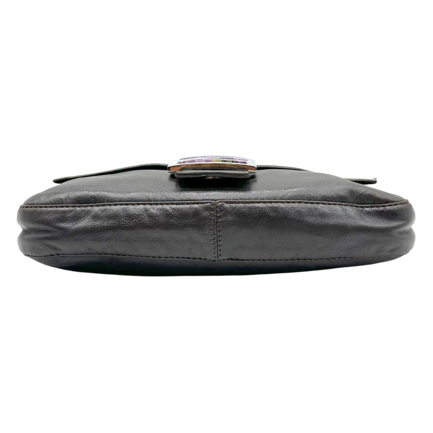 Fendi Black Lambskin Baguette Bag With Purple Stone