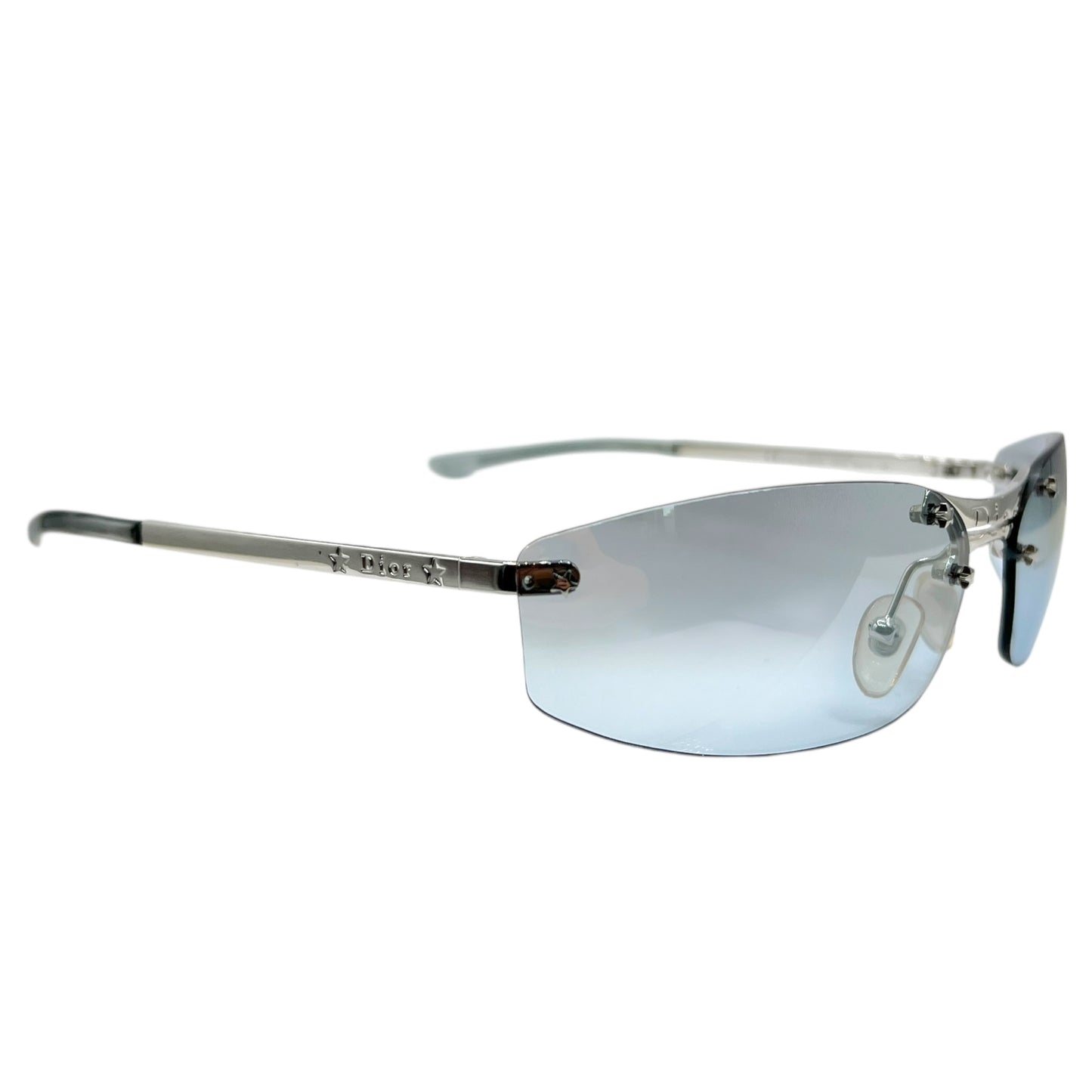 Christian Dior DiorMiniPop Blue & Silver Rimless Rectangle Sunglasses w/ Case