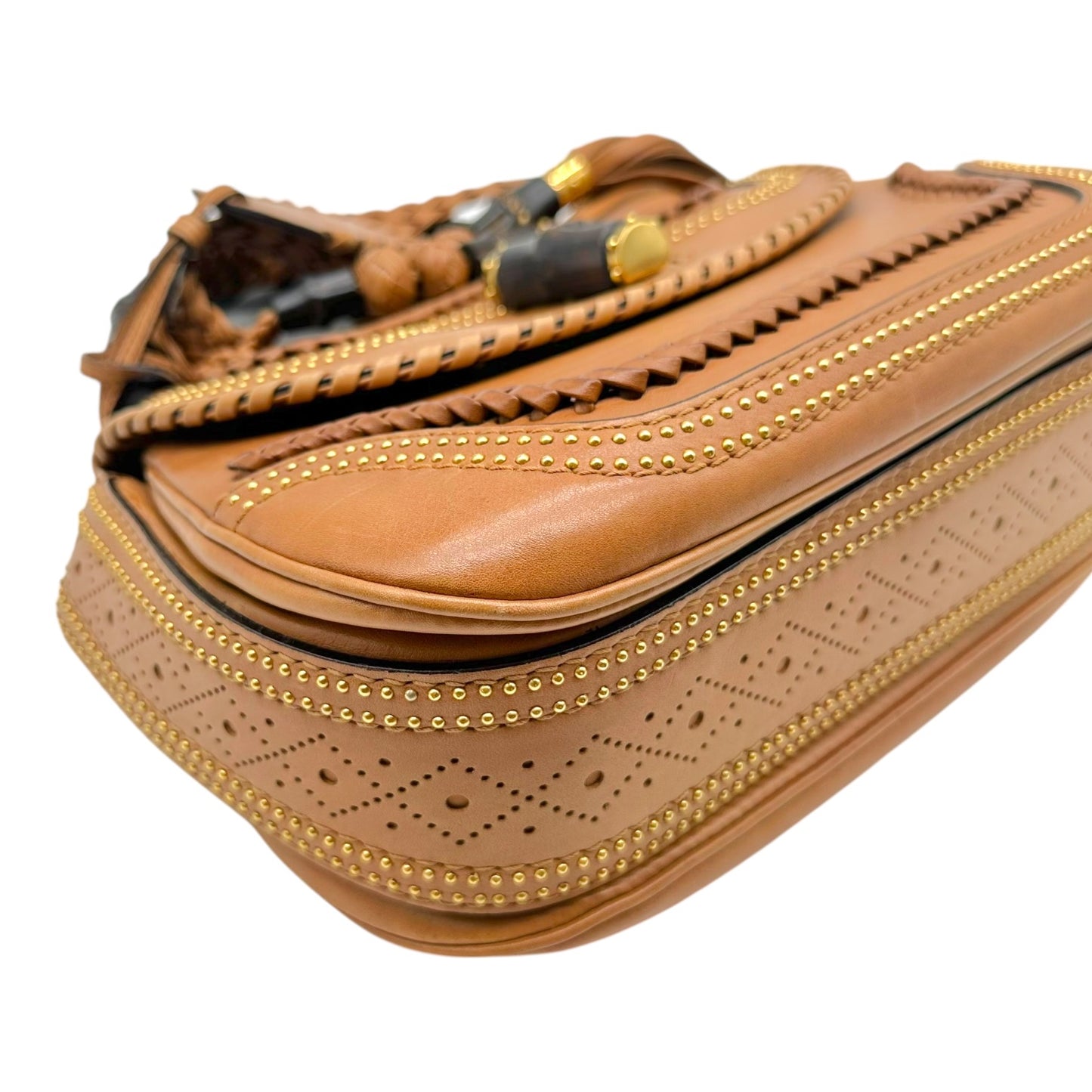 Gucci Brown Leather Whipstitch Fringe 2-Way Bag