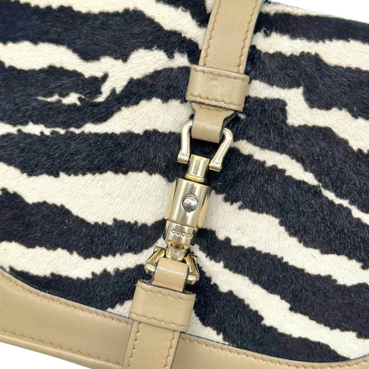 Gucci Zebra Print Ponyhair Jackie Piston Lock 2-Way Clutch Bag
