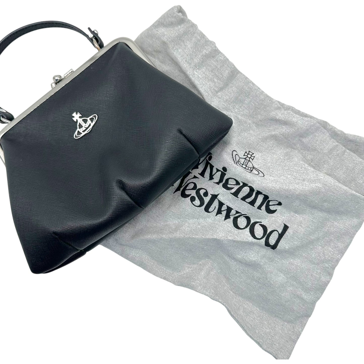 Vivienne Westwood Black Leather Mini Bag with Kisslock Closure