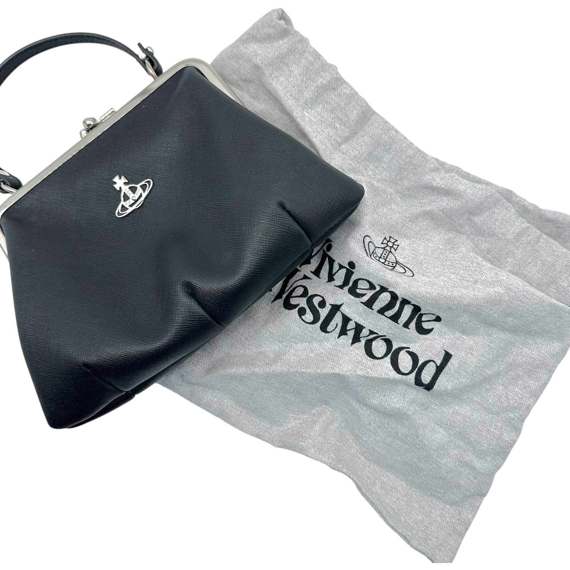 Vivienne Westwood Black Leather Mini Bag with Kisslock Closure
