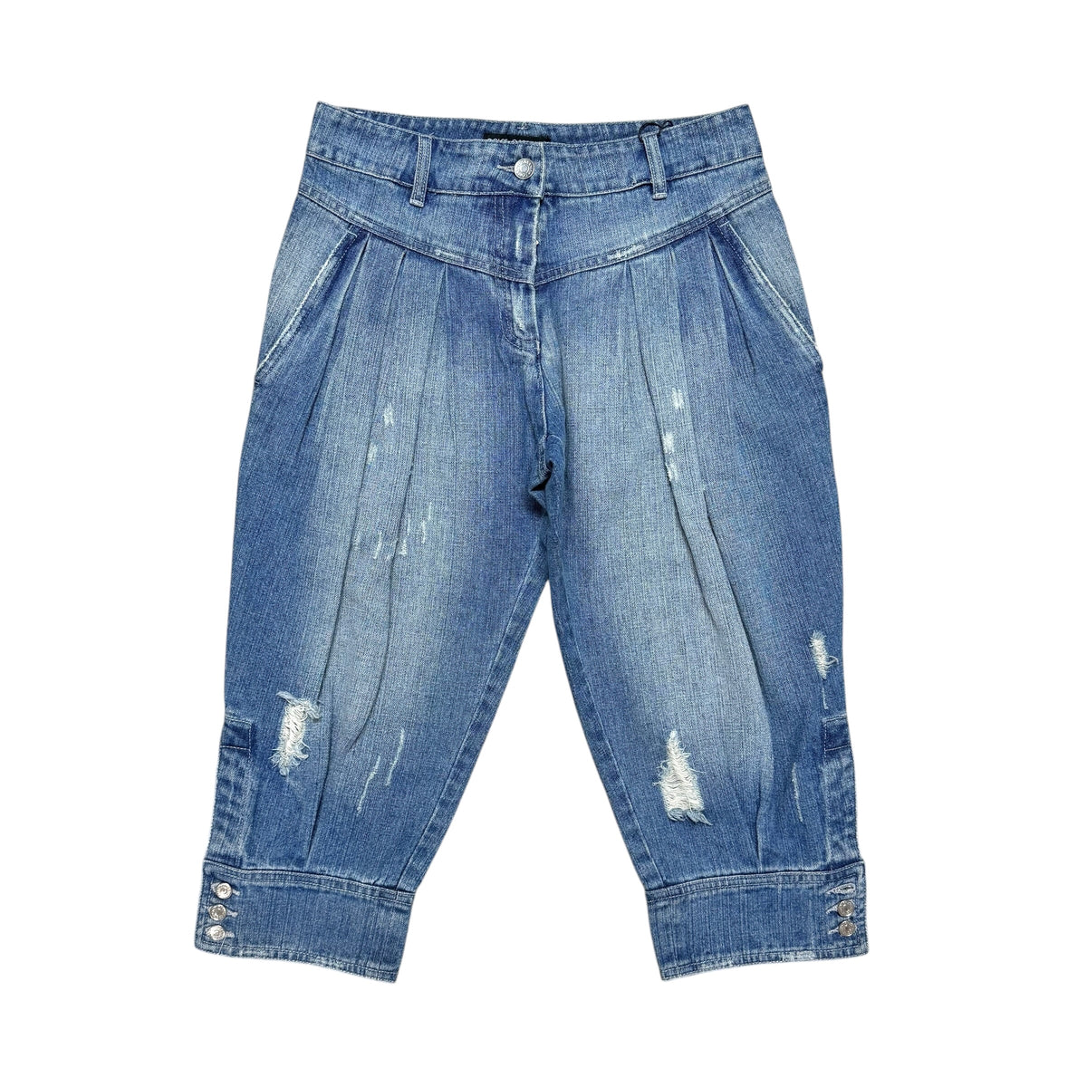 Dolce & Gabbana Distressed Denim Tapered Leg Capri Pants NEW