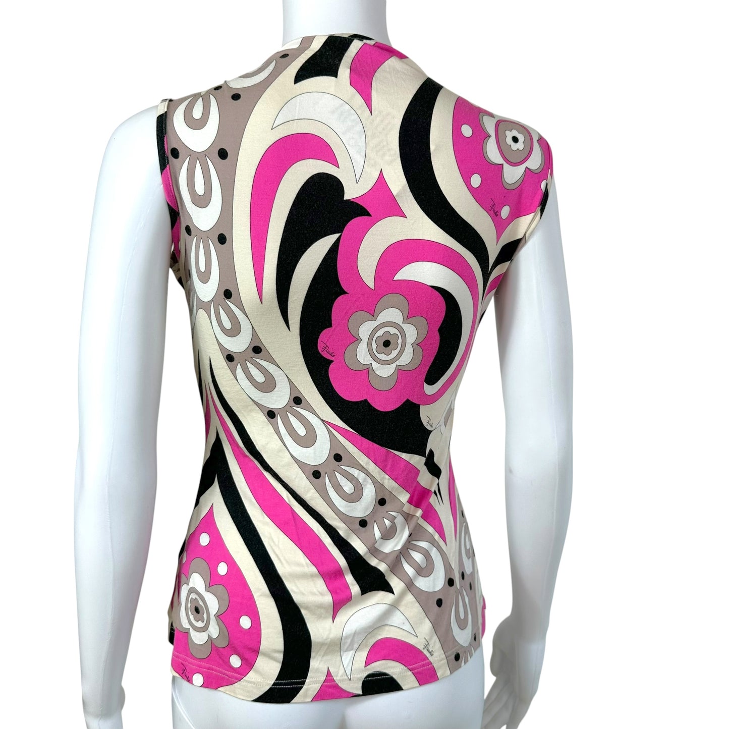 Emilio Pucci Pink & Black Floral Print Tank Top