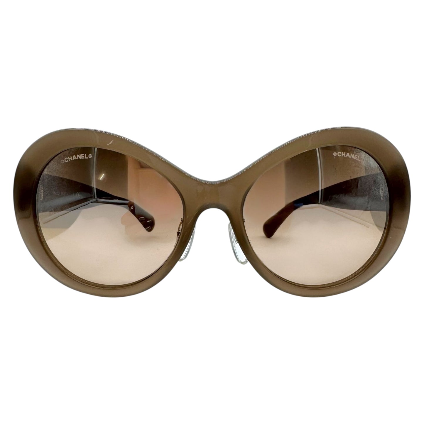 Chanel 5372 Gray Oversized Round Reflective Silver Lens Sunglasses w/ Case