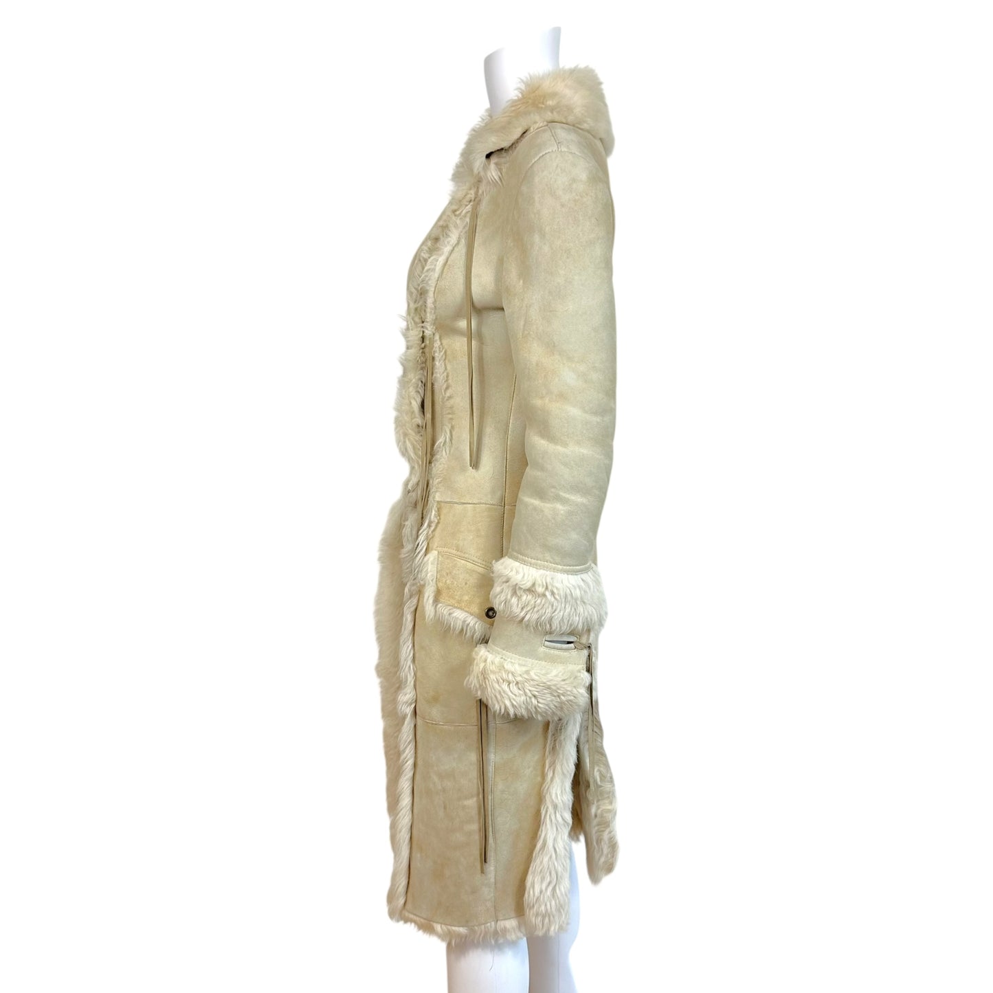 Patrizia Pepe Ivory & Beige Shearling Fur & Suede Coat