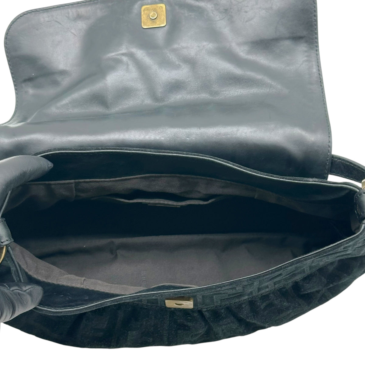 Fendi Black Suede Zucca Monogram Shoulder Bag